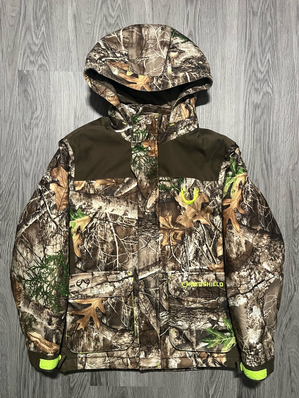 Huntshield Realtree camo winter full zip button hooded jacket youth boys medium